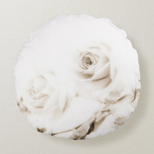Vintage white rose flower round pillow