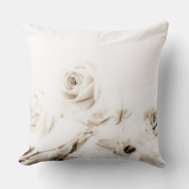 Vintage white rose flower throw pillow (Front)