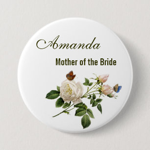 vintage white rose flowers mother of the bride 3 inch round button