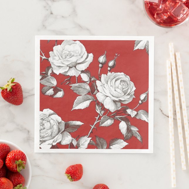 Vintage White Rose Napkin (Insitu)