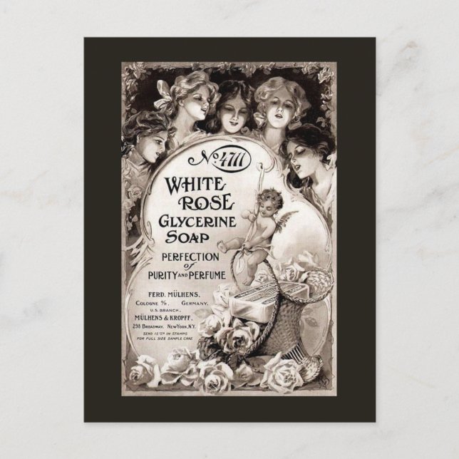 Vintage White Rose Soap Advertisement Postcard (Front)