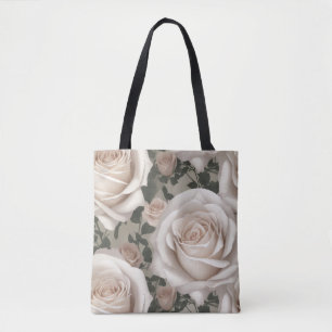 Vintage White Rose Tote Bag
