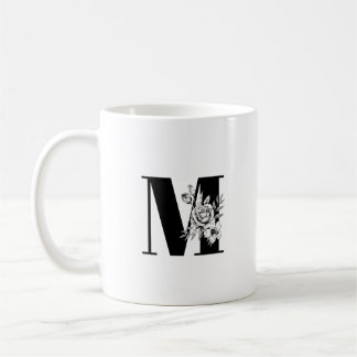 Vintage White Rose & Tulip Floral Bouquet Black  Coffee Mug