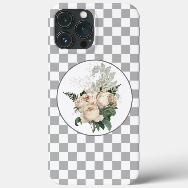 Vintage White Roses Chequerboard  Case-Mate iPhone Case (Back)
