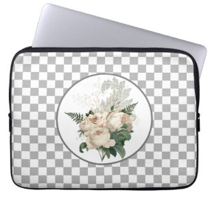 Vintage White Roses Chequerboard Laptop Sleeve