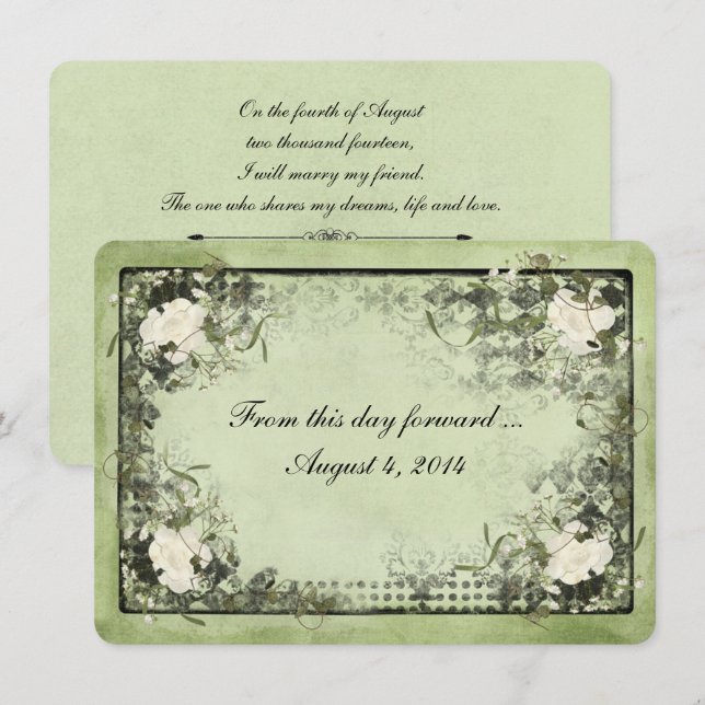 Vintage White Roses on black frame Invitation (Front/Back)