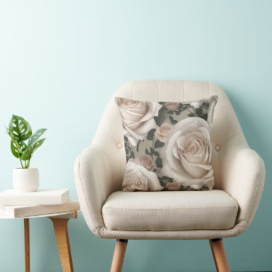 Vintage White Roses Throw Pillow