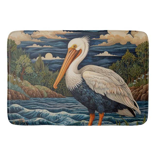 Vintage white sea bird seagull pelican bath mat (Front)