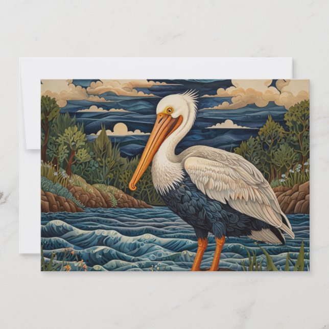 Vintage white sea bird seagull pelican invitation (Front)