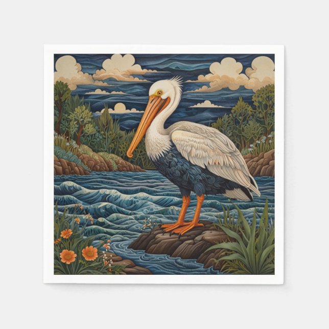 Vintage white sea bird seagull pelican napkin (Front)