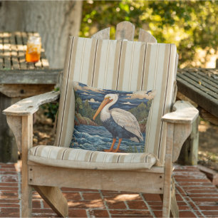 Vintage white sea bird seagull pelican outdoor pillow