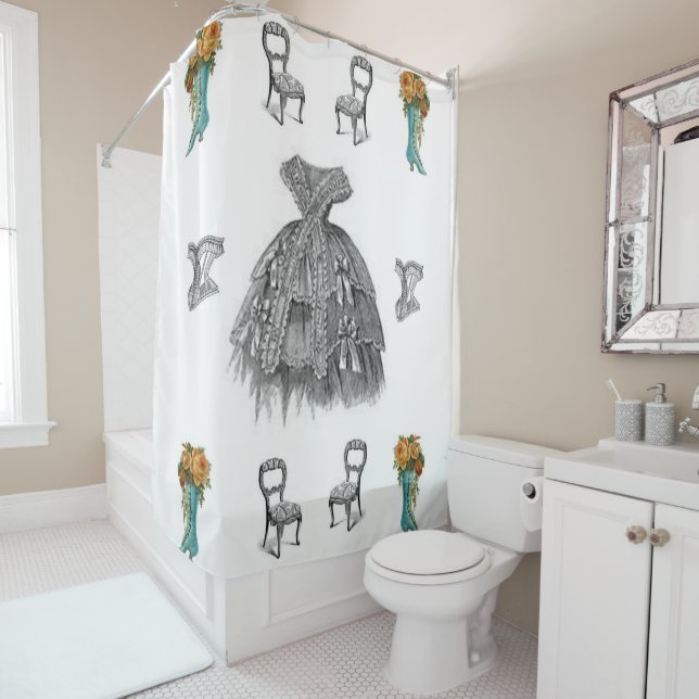 Vintage white shoe showercurtain (In Situ)