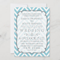 Vintage White & Sky Blue Chevron Stripes Wedding