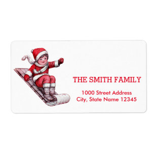 Vintage White Snow Glitter Christmas Holiday Label