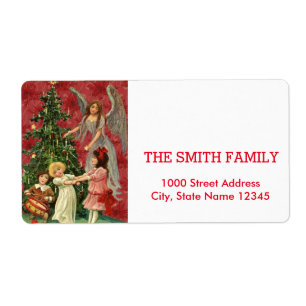 Vintage White Snow Glitter Christmas Holiday Label