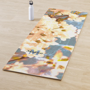 Vintage White spring flower blossom Monogram Yoga Yoga Mat