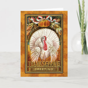 Vintage White Thanksgiving Turkey Holiday Card