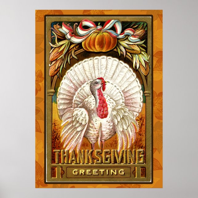 Vintage White Thanksgiving Turkey Poster (Front)