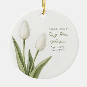 Vintage White Tulip Sympathy Ceramic Ornament