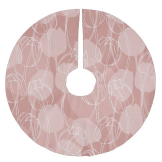 Vintage White Tulips Pink Background Brushed Polyester Tree Skirt