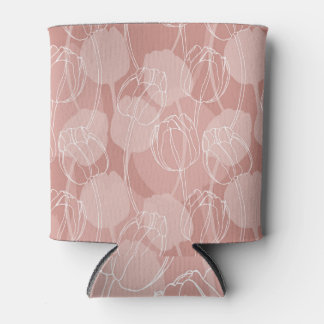 Vintage White Tulips Pink Background Can Cooler