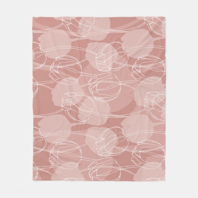 Vintage White Tulips Pink Background Fleece Blanket (Front)