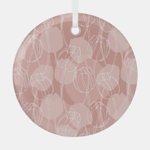 Vintage White Tulips Pink Background Glass Ornament