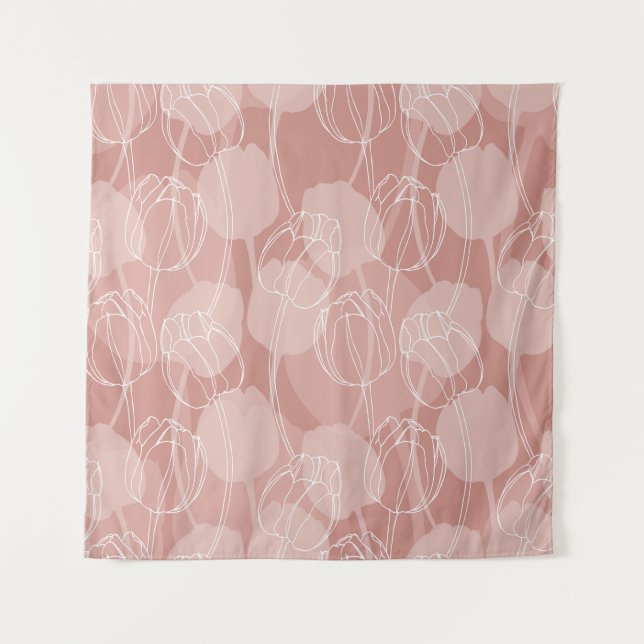 Vintage White Tulips Pink Background Tapestry (Front)