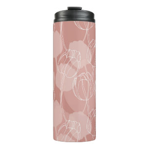 Vintage White Tulips Pink Background Thermal Tumbler