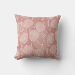 Vintage White Tulips Pink Background Throw Pillow