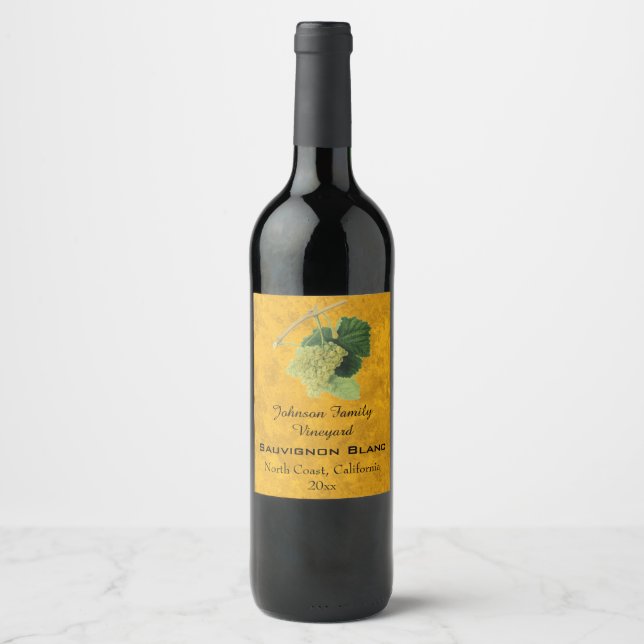Vintage White Wine Grapes, Sauvignon Blanc Wine Label (Front)