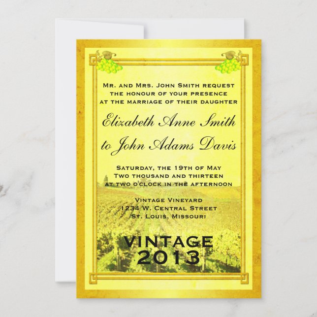Vintage White Wine Vineyard Wedding Invitation (Front)