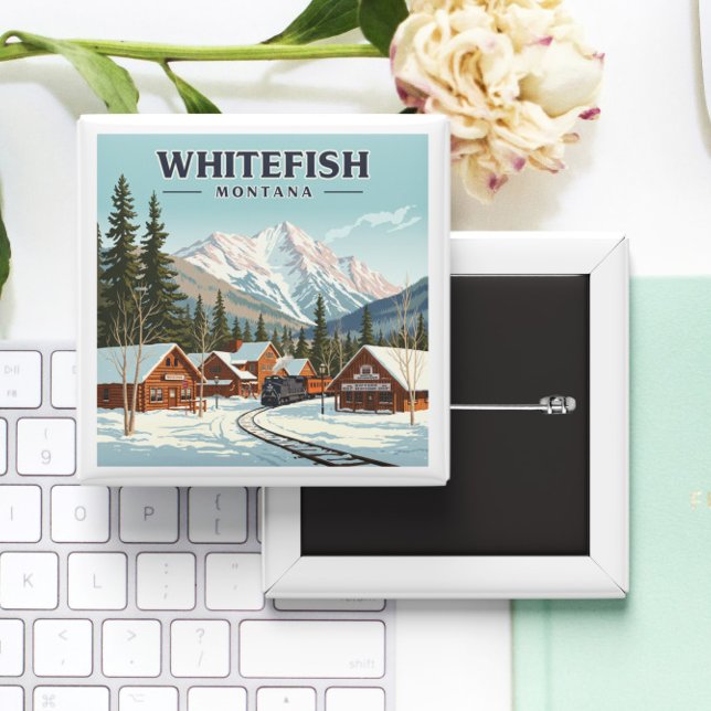 Vintage Whitefish Montana 2 Inch Square Button (Creator Uploaded)