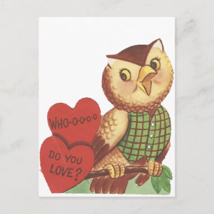 Vintage "Who Do You Love" Owl Valentine Holiday Postcard