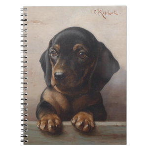 Vintage Wiener Dog Puppy Portrait Oil Painting Notebook