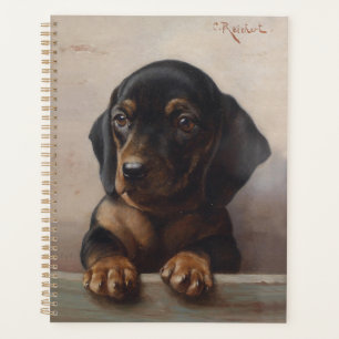 Vintage Wiener Dog Puppy Portrait Oil Painting Planner