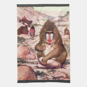 Vintage Wild Animal, Baboons by Louis Sargent Kitchen Towel
