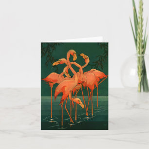 Vintage Wild Animal Birds, Tropical Pink Flamingos Card