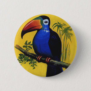 Vintage Wild Animal Birds, Tropical Toucan in Tree 2 Inch Round Button