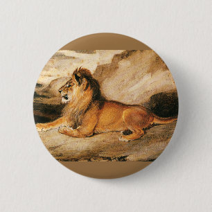 Vintage Wild Animals, African Lion on the Savannah 2 Inch Round Button