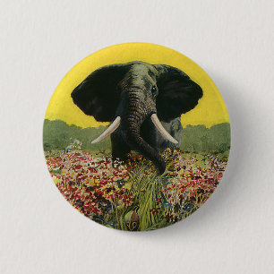 Vintage Wild Animals, Cobra Snake African Elephant 2 Inch Round Button