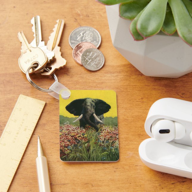 Vintage Wild Animals, Cobra Snake African Elephant Keychain (Desk)