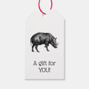 Vintage Wild Boar Drawing BW#1 Christmas Xmas Gift Tags