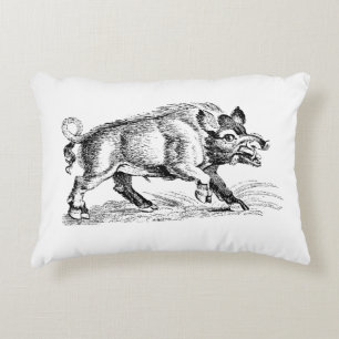 Vintage Wild Boar Drawing BW #2 Accent Pillow