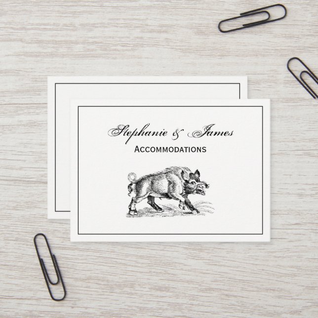 Vintage Wild Boar Drawing BW #2 Business Card (Front/Back In Situ)
