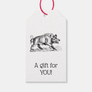 Vintage Wild Boar Drawing BW #2 Christmas Xmas Gift Tags