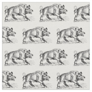 Vintage Wild Boar Drawing BW #2 Fabric