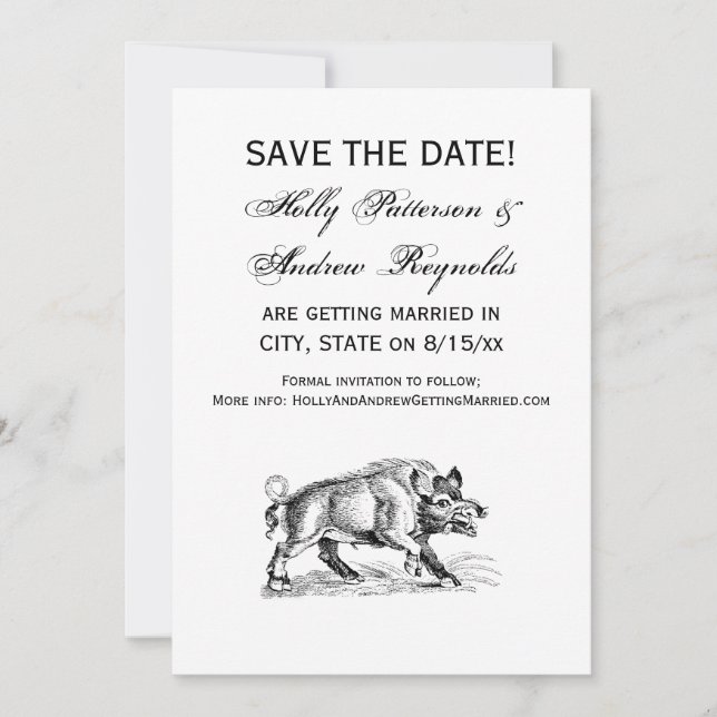 Vintage Wild Boar Drawing BW #2 Invitation (Front)