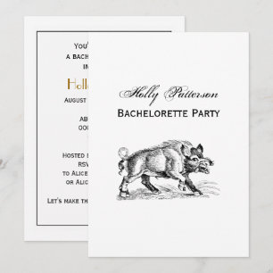 Vintage Wild Boar Drawing BW #2 Invitation