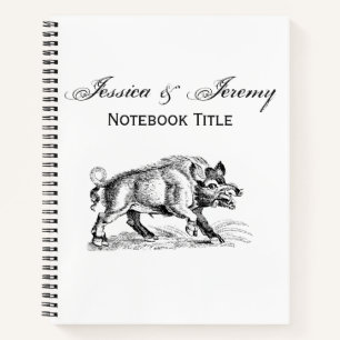 Vintage Wild Boar Drawing BW #2 Notebook